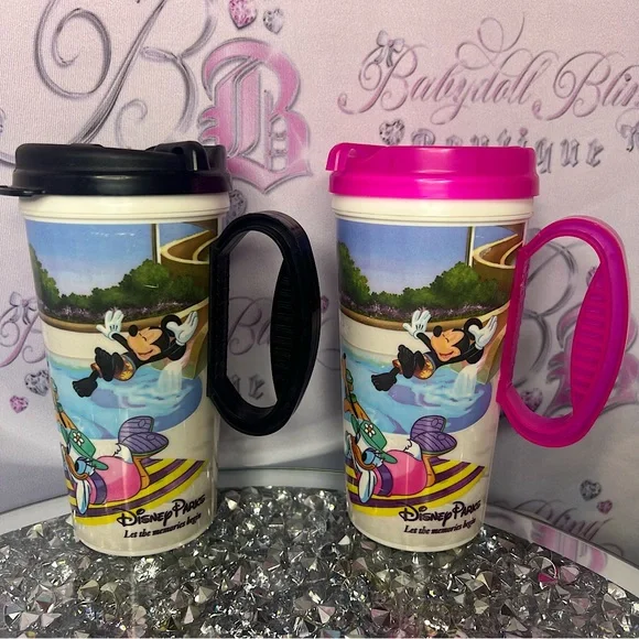Disney parks cups 2 tumblrs mugs drinkware resort bar drinks pink black Mickey - Picture 1 of 5